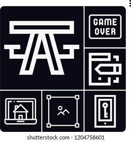 Set of 6 display outline icons such as edit, laptop, game over, phone, smartphone