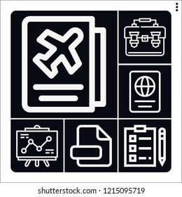 Set of 6 document outline icons such as presentation, notepad, portfolio, passport