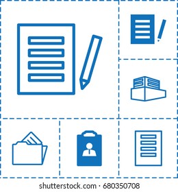 set of 6 documents filled and outline icons such as resume, documents box, document in folder