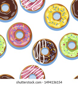 Set of 6 donuts. In minimalist style seamless. Cartoon flat vector illustration