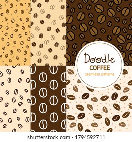 Conjunto de 6 doodle café sin fisuras para la impresión de moda, menú, papel tapiz