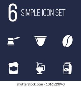 Set of 6 drink icons set. Collection of cappuccino to go, mocha, seed and other elements.