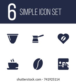 Set Of 6 Drink Icons Set.Collection Of Arabica Bean, Saucer, Heart And Other Elements.