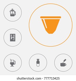 Set Of 6 Drink Icons Set.Collection Of Coffeemaker, French Press, Package Latte And Other Elements.
