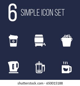 Set Of 6 Drinks Icons Set.Collection Of Cask, Espresso, Electric Teapot And Other Elements.