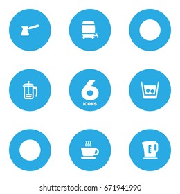 Set Of 6 Drinks Icons Set.Collection Of Cup, Cask, Turkish Coffee And Other Elements.