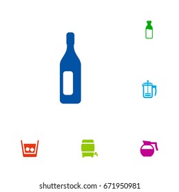 Set Of 6 Drinks Icons Set.Collection Of Cognac, Milk Glass, Wine And Other Elements.