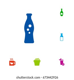Set Of 6 Drinks Icons Set.Collection Of Milk Glass, Green Tea, Lemonade And Other Elements.