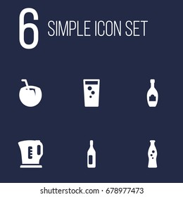 Set Of 6 Drinks Icons Set.Collection Of Cocktail, Soda, Alcohol And Other Elements.