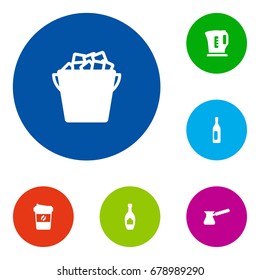 Set Of 6 Drinks Icons Set.Collection Of Turkish Coffee, Electric Teapot, Wine And Other Elements.