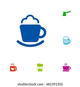 Set Of 6 Drinks Icons Set.Collection Of Green Tea, Espresso, Turkish Coffee And Other Elements.