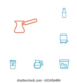 Set Of 6 Drinks Outline Icons Set.Collection Of Hotdrink, Glass, Pot And Other Elements.