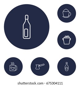 Set Of 6 Drinks Outline Icons Set.Collection Of Champagne, Bottle, Ice Bucket And Other Elements.