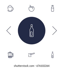 Set Of 6 Drinks Outline Icons Set.Collection Of French Press, Pot, Coconut And Other Elements.