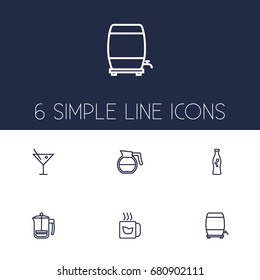Set Of 6 Drinks Outline Icons Set.Collection Of Soda, Cocktail, Mug And Other Elements.