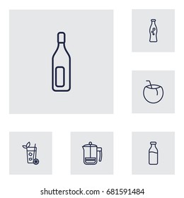 Set Of 6 Drinks Outline Icons Set.Collection Of Coconut, Bottle, Soda And Other Elements.