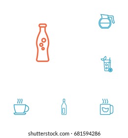 Set Of 6 Drinks Outline Icons Set.Collection Of Bottle, Mug, Mojito And Other Elements.