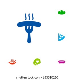 Set Of 6 Eat Icons Set.Collection Of Pepperoni, Sausage, Eggs And Other Elements.