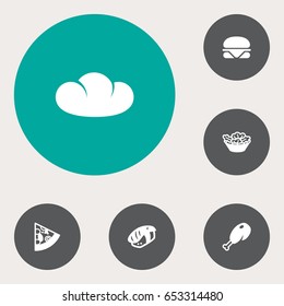 Set Of 6 Eat Icons Set.Collection Of Pepperoni, Japanese Roll, Fried Poultry And Other Elements.