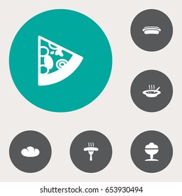 Set Of 6 Eat Icons Set.Collection Of Pepperoni, Baguette, Sorbet And Other Elements.