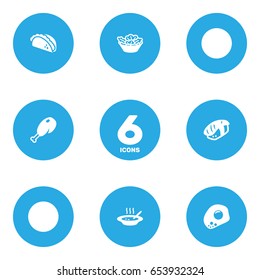 Set Of 6 Eat Icons Set.Collection Of Eggs, Mexican Food, Lettuce And Other Elements.