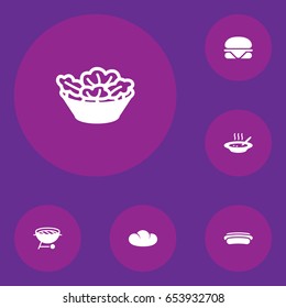 Set Of 6 Eat Icons Set.Collection Of Sausage, Burger, Barbecue And Other Elements.
