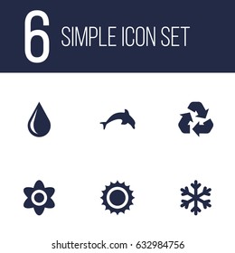 Set Of 6 Eco Icons Set.Collection Of Blob, Winter Snow, Grampu And Other Elements.