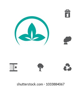 Set of 6 ecology icons set. Collection of eco, pollution, trashcan and other elements.