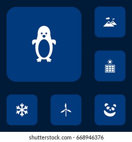 Set Of 6 Ecology Icons Set.Collection Of Pinnacle, Wind Energy, Polar Bird And Other Elements.