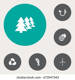 Set Of 6 Ecology Icons Set.Collection Of Volunteer, Warm, Reforestation And Other Elements.