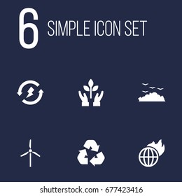Set Of 6 Ecology Icons Set.Collection Of Cleaning, Warm, Fan And Other Elements.