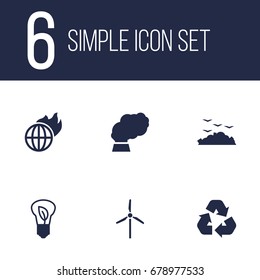 Set Of 6 Ecology Icons Set.Collection Of Fan, Saving, Contamination And Other Elements.