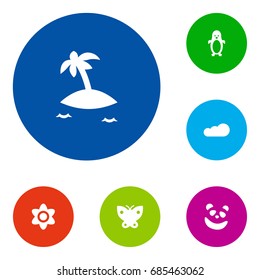 Set Of 6 Ecology Icons Set.Collection Of Polar Bird, Overcast, Bear And Other Elements.