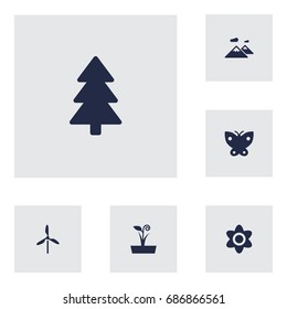 Set Of 6 Ecology Icons Set.Collection Of Pinnacle, Flowerpot, Bloom And Other Elements.
