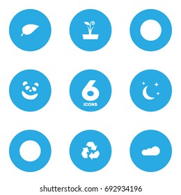 Set Of 6 Ecology Icons Set.Collection Of Foliage, Overcast, Flowerpot And Other Elements.