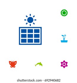 Set Of 6 Ecology Icons Set.Collection Of Solar Panel, Flowerpot, Grampu And Other Elements.