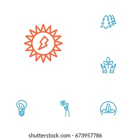 Set Of 6 Ecology Outline Icons Set.Collection Of Charge, Afforestation, Nature And Other Elements.