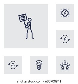 Set Of 6 Ecology Outline Icons Set.Collection Of Water, Renewable Energy, Nature And Other Elements.