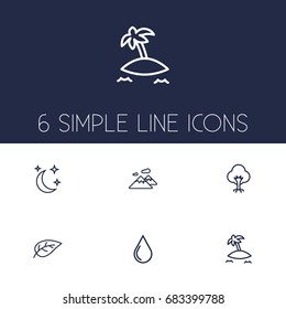 Set Of 6 Ecology Outline Icons Set.Collection Of Mountain, Leaf, Water Drop And Other Elements.
