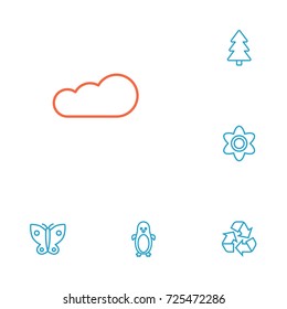 Set Of 6 Ecology Outline Icons Set.Collection Of Flower, Cloud, Fir Tree And Other Elements.