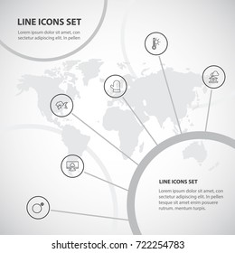 Set Of 6 Editable Air Outline Icons. Includes Symbols Such As Thermometer, Crescent Overcast, Glove And More. Can Be Used For Web, Mobile, UI And Infographic Design.