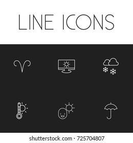 Set Of 6 Editable Air Outline Icons. Includes Symbols Such As Lion, Monitor, Gingham And More. Can Be Used For Web, Mobile, UI And Infographic Design.