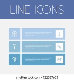 Set Of 6 Editable Apparatus Outline Icons. Includes Symbols Such As Device, Glass Cutter, Fire Safety And More. Can Be Used For Web, Mobile, UI And Infographic Design.