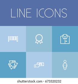Set Of 6 Editable Business Icons. Includes Symbols Such As Reward, Giving Money, Lady And More. Can Be Used For Web, Mobile, UI And Infographic Design.
