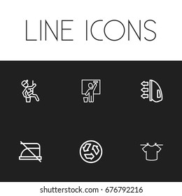 Set Of 6 Editable Cleanup Icons. Includes Symbols Such As Hanging Rope, Ecology, Ironing And More. Can Be Used For Web, Mobile, UI And Infographic Design.