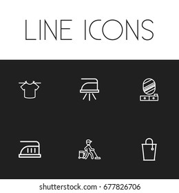 Set Of 6 Editable Cleanup Icons. Includes Symbols Such As Pressboard, Pier Glass, Bucket And More. Can Be Used For Web, Mobile, UI And Infographic Design.