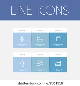 Set Of 6 Editable Cleanup Outline Icons. Includes Symbols Such As Bathtub, Waste, Cleanser And More. Can Be Used For Web, Mobile, UI And Infographic Design.