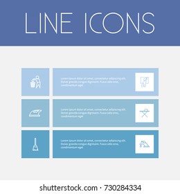 Set Of 6 Editable Cleanup Outline Icons. Includes Symbols Such As Dust, Iron, Tap And More. Can Be Used For Web, Mobile, UI And Infographic Design.