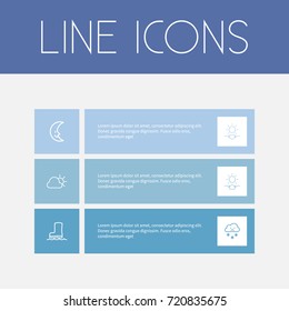 Set Of 6 Editable Climate Outline Icons. Includes Symbols Such As Weather, Snowing, Smile Lunar And More. Can Be Used For Web, Mobile, UI And Infographic Design.