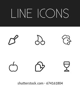 Set Of 6 Editable Cook Icons. Includes Symbols Such As Glass, Tree, Food Shovel And More. Can Be Used For Web, Mobile, UI And Infographic Design.